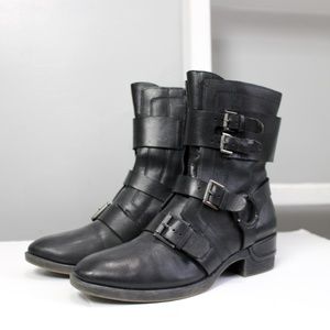Kenneth Cole Laila Black Buckle Moto Boots Size 8